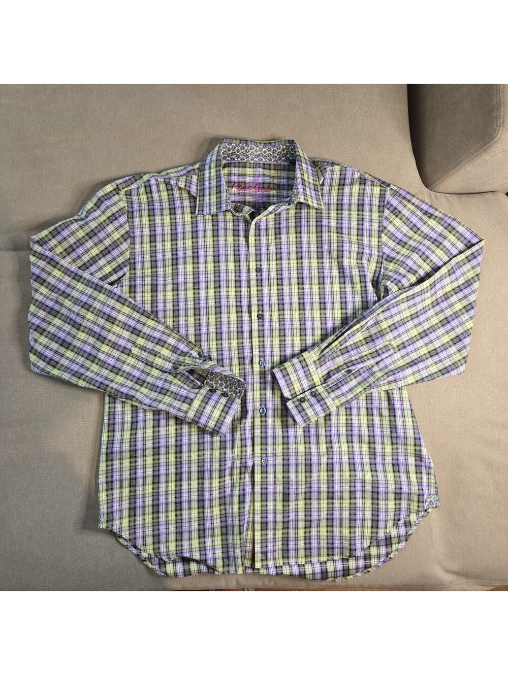 Robert Graham Button Up Plaid Shirt Paisley Green Purple XL Men